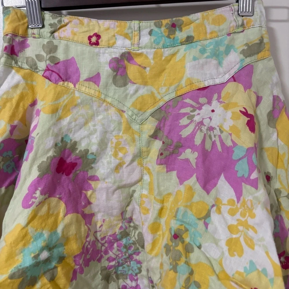 Oilily girls pink yellow Floral Button-Up Skirt with Ruffle Hem size 7-8